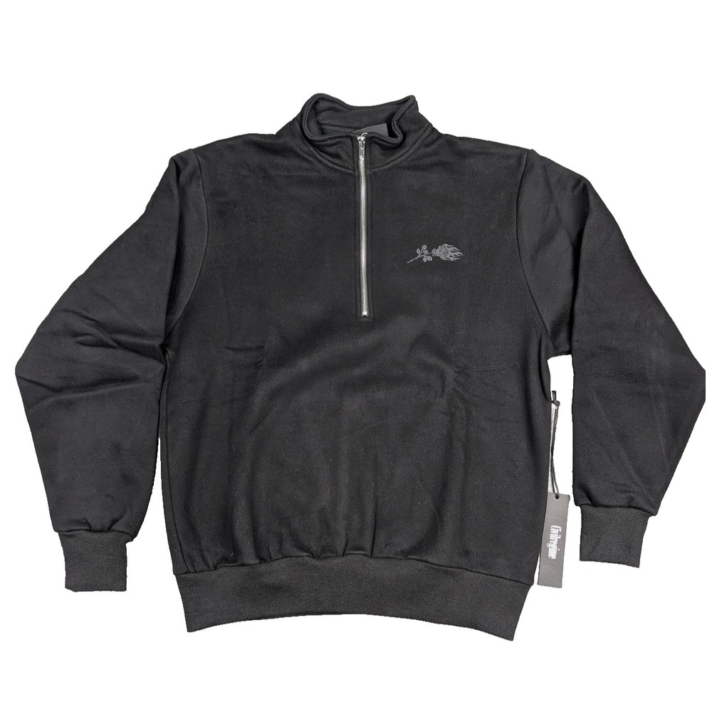 Civil Regime Concrete Quarter Zip Fleece Black Rose Flame Graphic Mens Medium